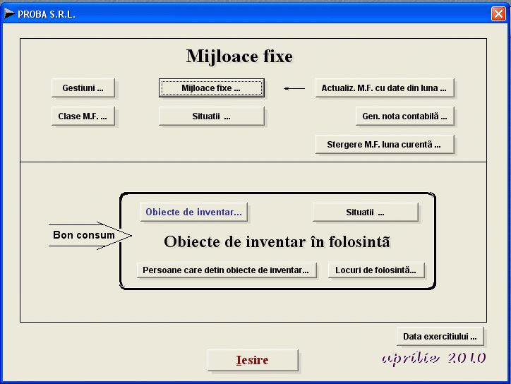 Interfata de Imobilizari a programului VB Count